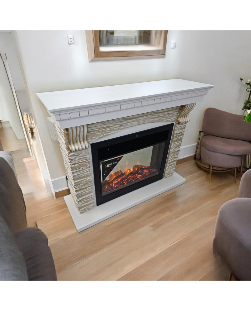 Каминокомплект "Верди Jupiter FX" , белый с золотом