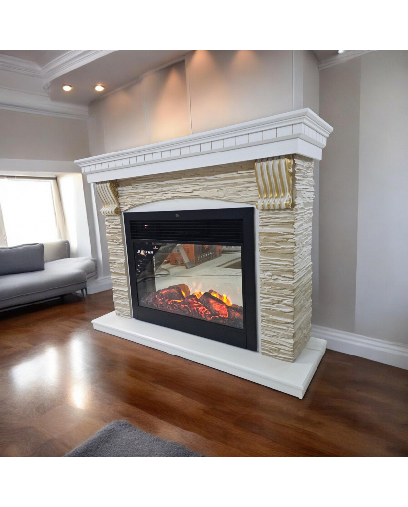 Каминокомплект "Верди Jupiter FX" , белый с золотом