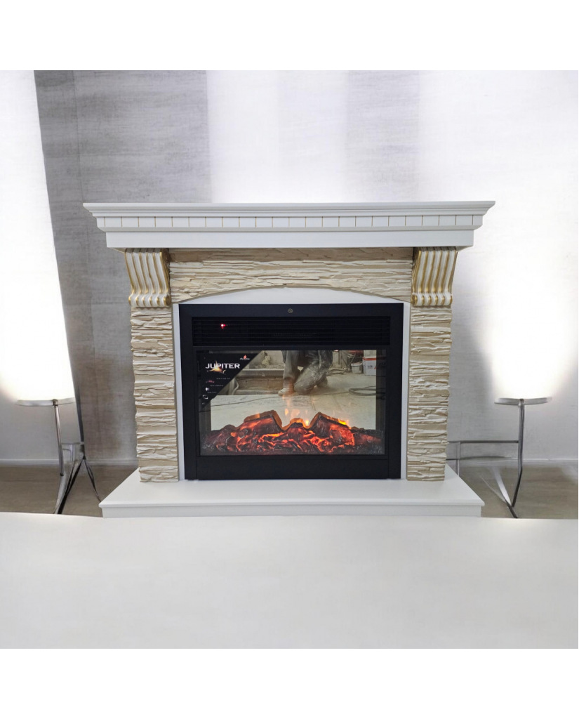 Каминокомплект "Верди Jupiter FX" , белый с золотом